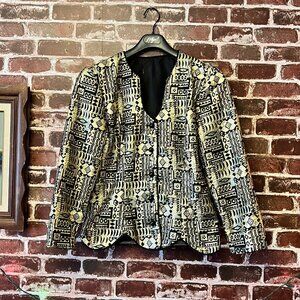Vintage A.J. Bari Gold & Black Jacquard Blazer